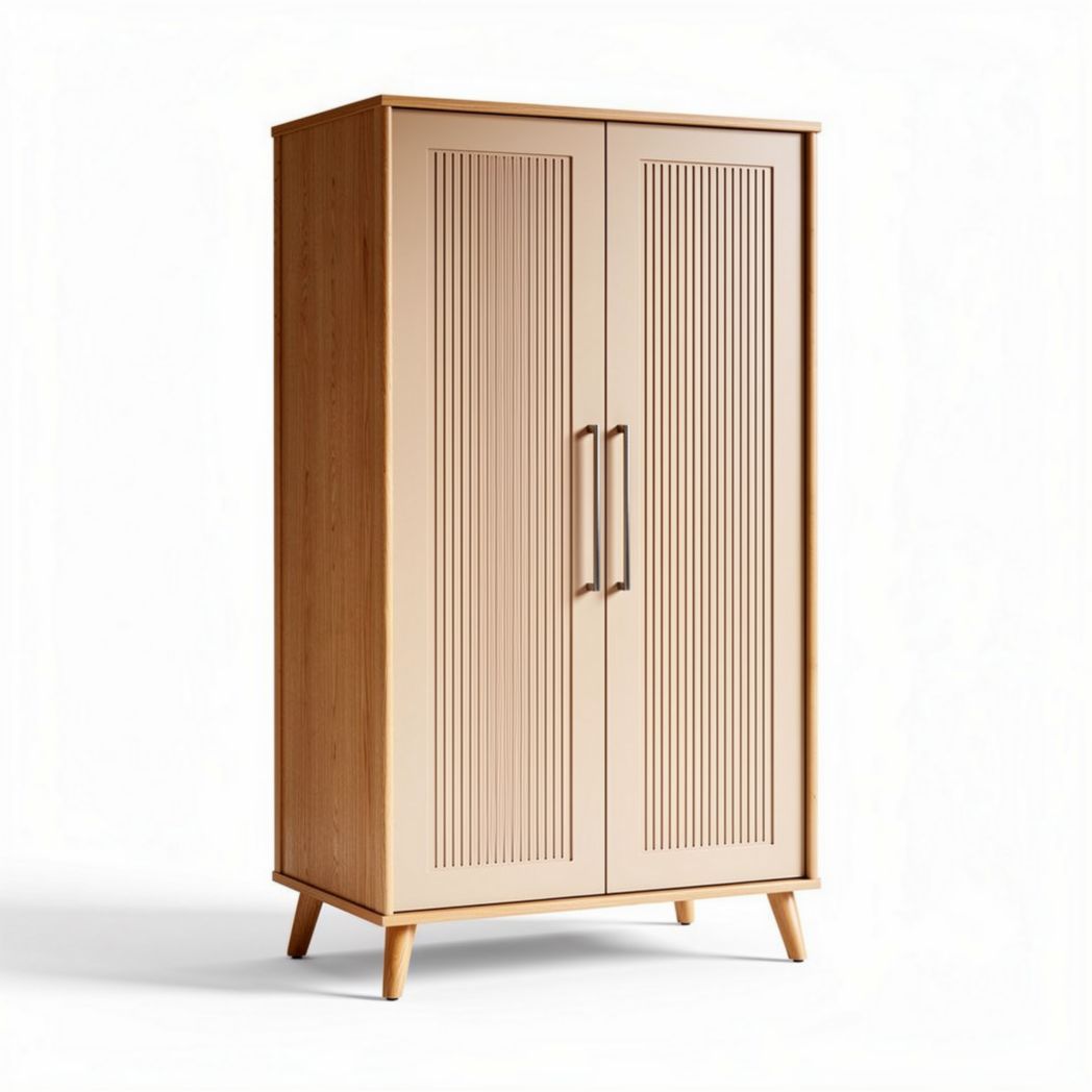 Armário de armazenamento de madeira 80 x 40 x 160cm na cor beige com portas de ripas
