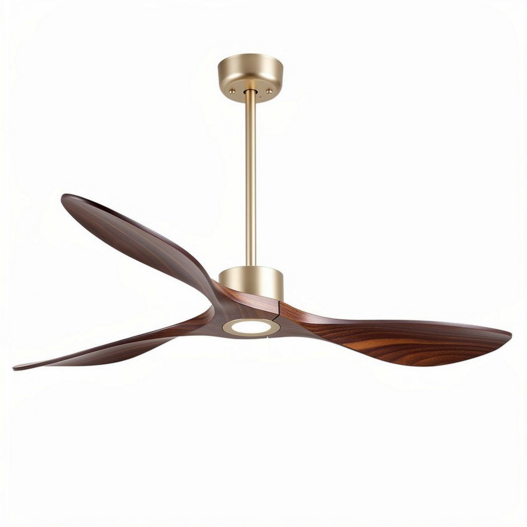 Ventilador de teto com design em madeira e base dourada 120 x 120 x 30cm