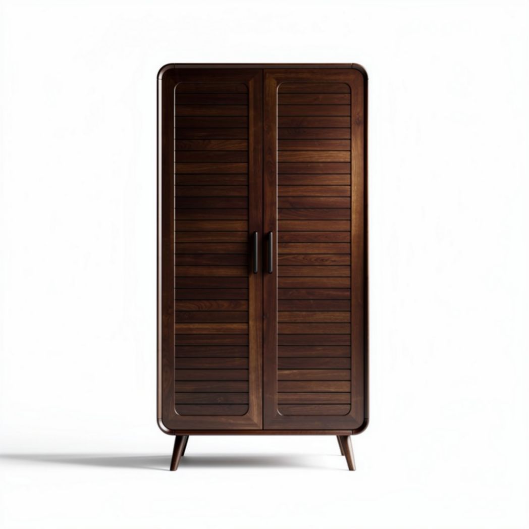 Guarda-roupa de madeira escura com portas de painéis horizontais 90 x 45 x 180cm