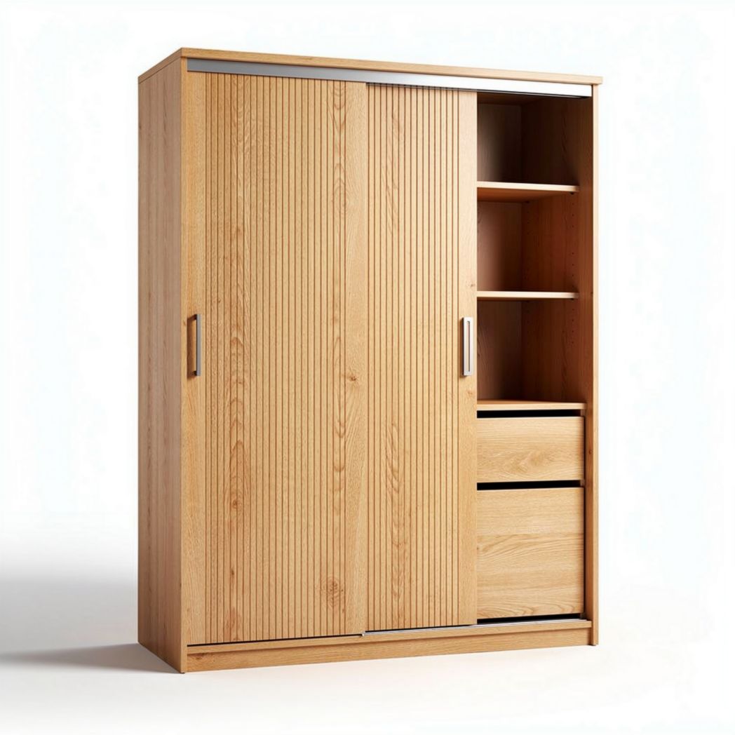 Guarda-roupa de madeira com portas deslizantes e prateleiras 180 x 90 x 40cm