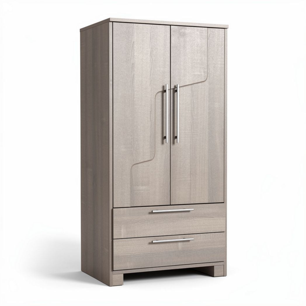 armário de madeira com 2 portas e 2 gavetas 80 x 40 x 180cm cinza claro