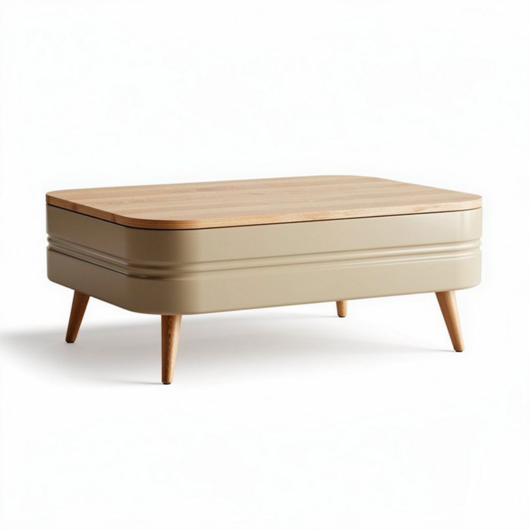 Mesa de centro em madeira com base de metal 100 x 60 x 40cm bege
