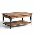 Mesa de centro em madeira escura com estrutura metálica 120 x 60 x 45cm